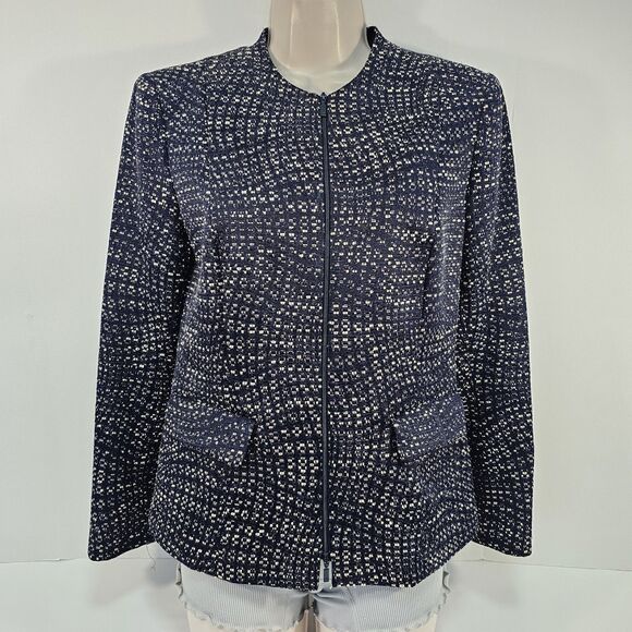 lafayette 148 Jaylan Seacliff Ink Blue Zip-Front Tweed Jacket Women's Size 4 - Picture 1 of 8